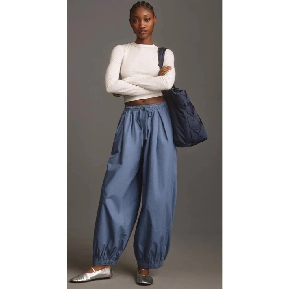 Anthropologie The Mossa Parachute Trousers Pants Women Cotton Blue Pant Size M